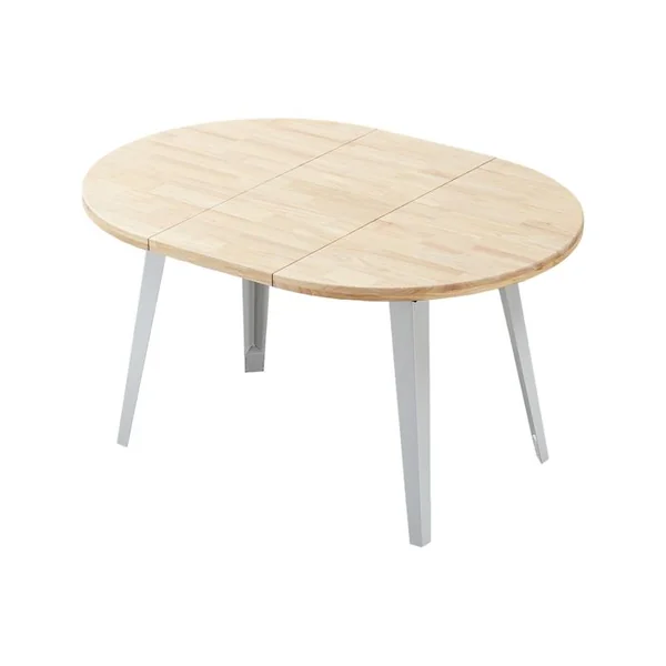 PEGANE Table à Manger Ronde Extensible Coloris Chêne Nordique, Pieds En Métal Blanc
