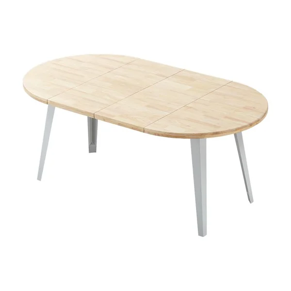 PEGANE Table à Manger Ronde Extensible Coloris Chêne Nordique, Pieds En Métal Blanc