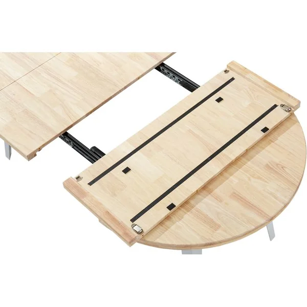 PEGANE Table à Manger Ronde Extensible Coloris Chêne Nordique, Pieds En Métal Blanc