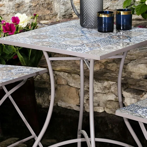 Petite table de jardin carreaux de ciment bleu et taupe 58 cm GRENADE