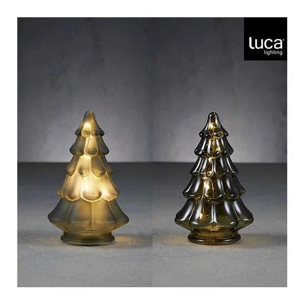 Photophore vert forme sapin en verre avec 10 LED et minuteur - Ø 11,5 x H 17,5 cm