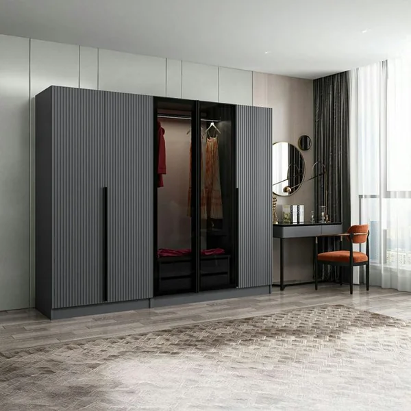 PIER IMPORT Armoire Dressing Design Gris 2 Portes Verre Byron