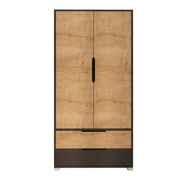 PIER IMPORT Armoire Penderie 2 Portes Effet Bois Et Anthracite Byron