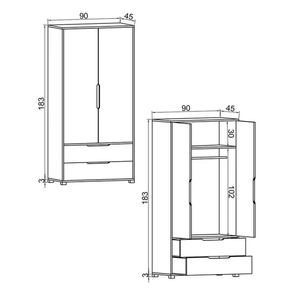 PIER IMPORT Armoire Penderie 2 Portes Effet Bois Et Anthracite Byron