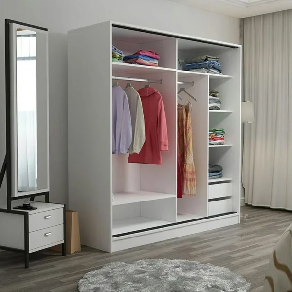 PIER IMPORT Armoire Penderie Blanche, Porte Effet Bois Et Miroir Byron