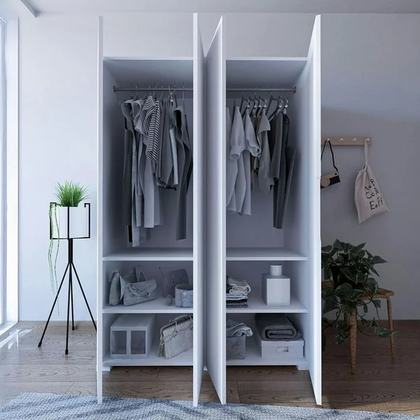 PIER IMPORT Dressing Double Blanc 4 Portes 2 Penderies 120 Cm Byron