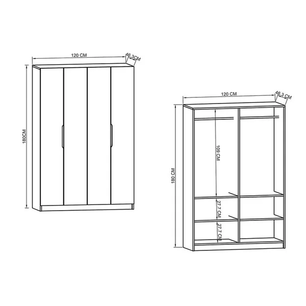 PIER IMPORT Dressing Double Blanc 4 Portes 2 Penderies 120 Cm Byron