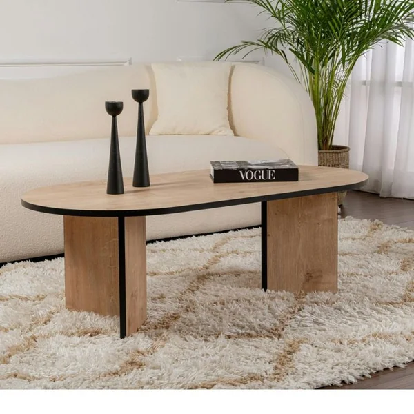 PIER IMPORT Table Basse Ovale Effet Bois et Fini Noir - Pieds En V Marfa