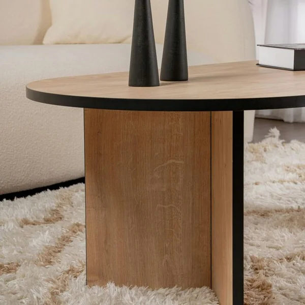 PIER IMPORT Table Basse Ovale Effet Bois et Fini Noir - Pieds En V Marfa