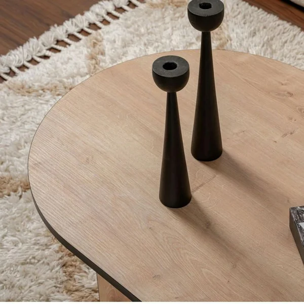PIER IMPORT Table Basse Ovale Effet Bois et Fini Noir - Pieds En V Marfa