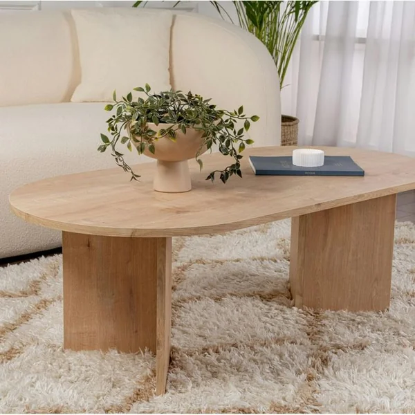 PIER IMPORT Table Basse Ovale Effet Chêne Clair - Pieds En V Marfa