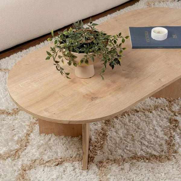 PIER IMPORT Table Basse Ovale Effet Chêne Clair - Pieds En V Marfa