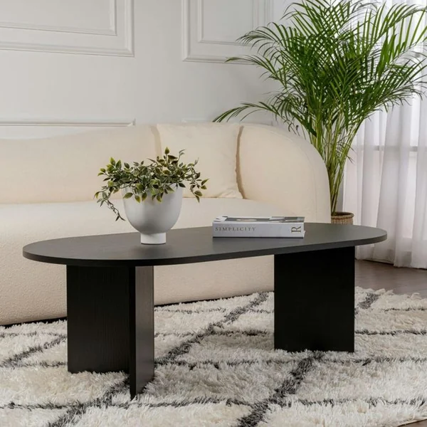 PIER IMPORT Table Basse Ovale Noire Effet Bois - Pieds En V Marfa