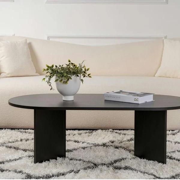 PIER IMPORT Table Basse Ovale Noire Effet Bois - Pieds En V Marfa