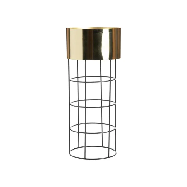 Porte-plante rond large en métal doré - Ø 31 x H 71 cm