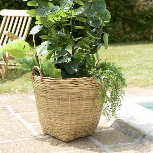 Pot de fleurs rond bambou et béton D60 cm avec anses HERCULE