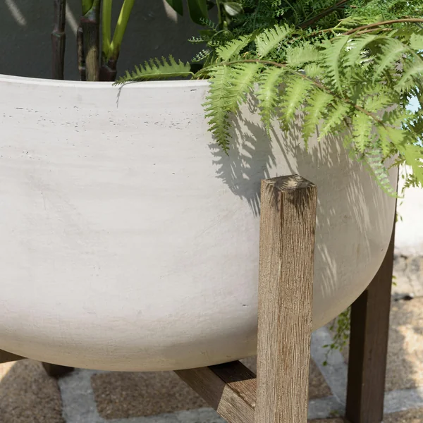 Pot de fleurs rond en béton pieds acacia D53 cm HERCULE
