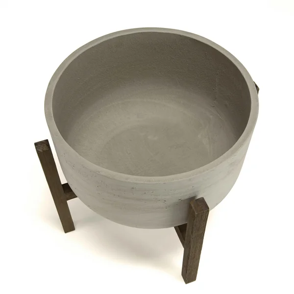 Pot de fleurs rond en béton pieds acacia D53 cm HERCULE