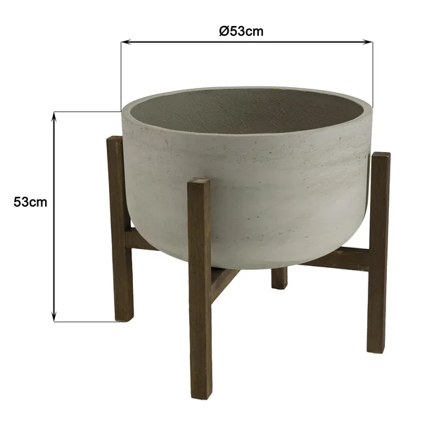 Pot de fleurs rond en béton pieds acacia D53 cm HERCULE
