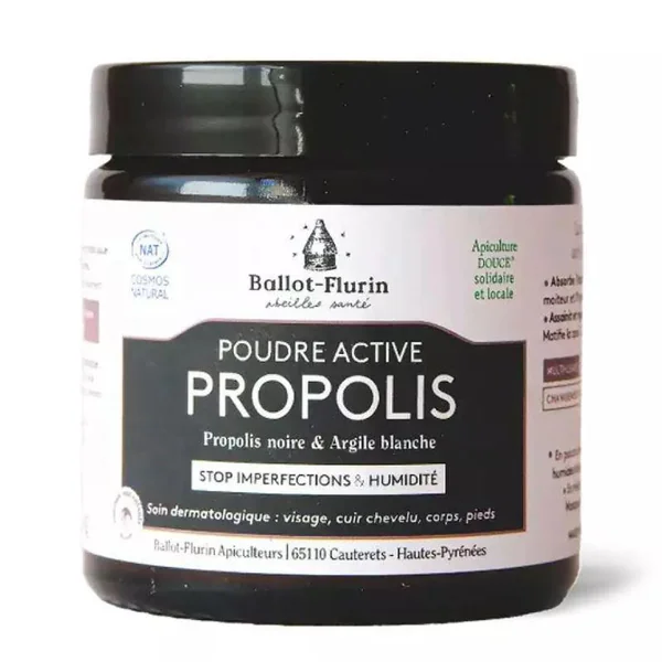 Poudre active à la propolis noire et argile blanche bio et naturel Ballot-Flurin – 60 g