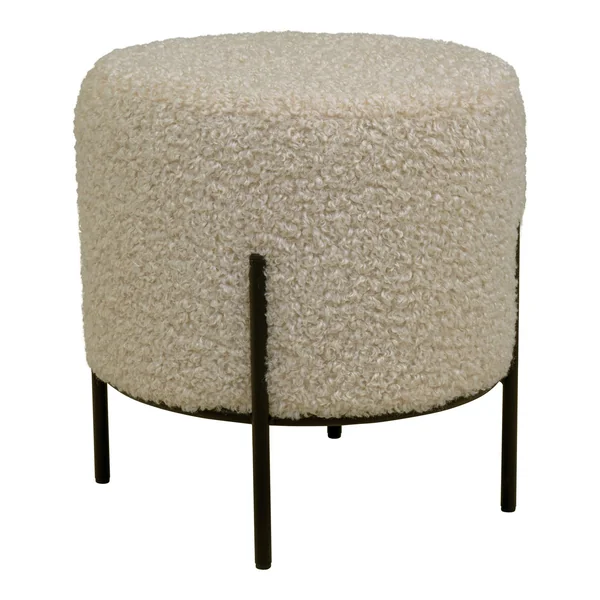 Pouf rond taupe effet fourrure avec pieds en métal noir BRUGES