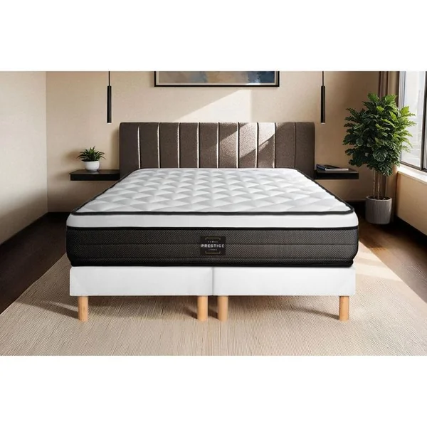PRESTIGE LITERIE Ensemble Matelas Ressorts Ensachés Et Mémoire De Forme 160x200 Suite Ep:26cm - Sommier Blanc