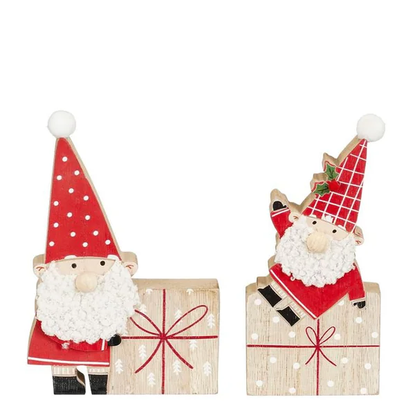Père Noël rouge et cadeau en bois - 16 x 11 x H 3 cm
