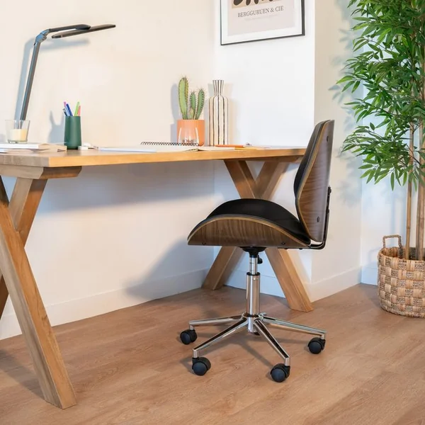 RENDEZ VOUS DECO Chaise De Bureau Pivotante En Bois En Pu Noir - Archie