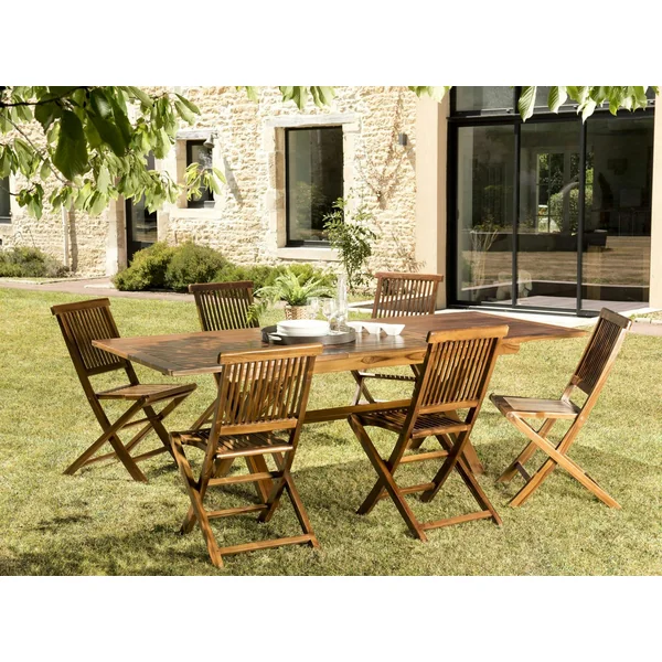 Salle à manger en teck massif pour extérieur table + 6 chaises MACAO