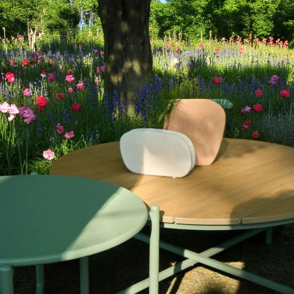 Salon de jardin 4 places avec tables basses, couleur verte MENDOZA