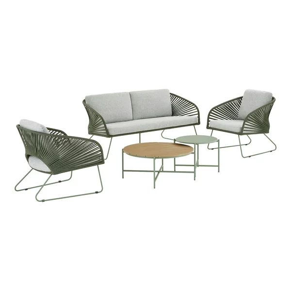 Salon de jardin 4 places avec tables basses, couleur verte MENDOZA