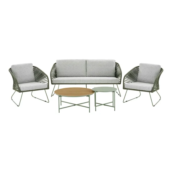 Salon de jardin 4 places avec tables basses, couleur verte MENDOZA