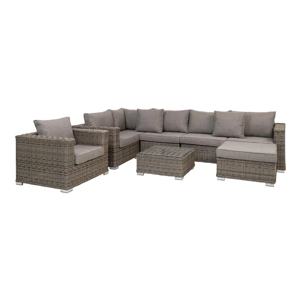 Salon de jardin en rotin synthétique gris (8 éléments) MENDOZA