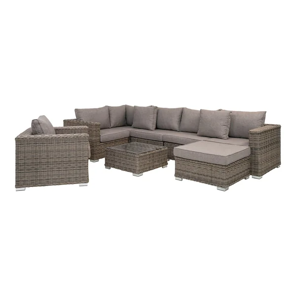Salon de jardin en rotin synthétique gris (8 éléments) MENDOZA