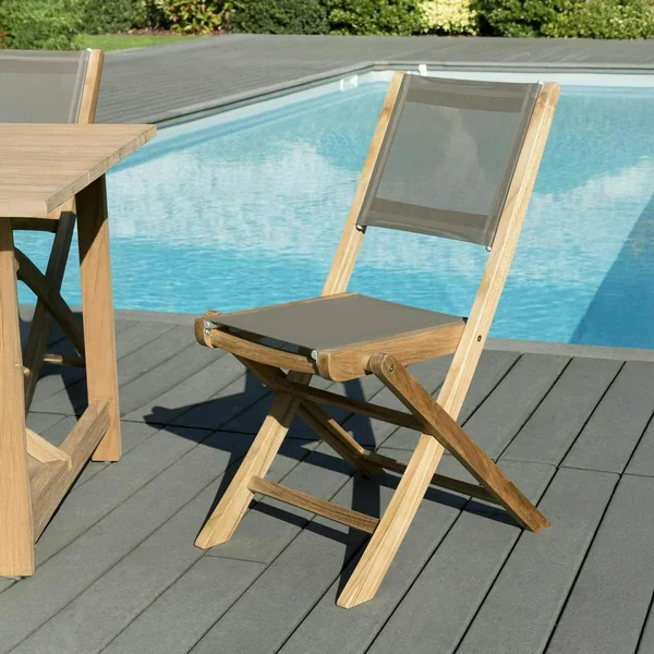 Salon de jardin en teck, 1 table carrée + 2 chaises pliantes SUMMER