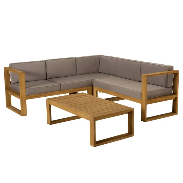 Salon de jardin en teck BERGEN (1 canapé d'angle 5 places, 1 table basse)