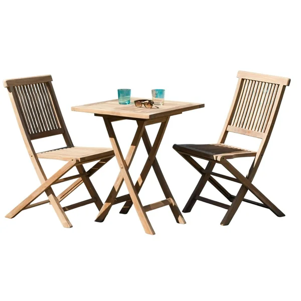Salon de jardin en teck Table carrée 60 cm et 2 chaises Java pliantes SUMMER