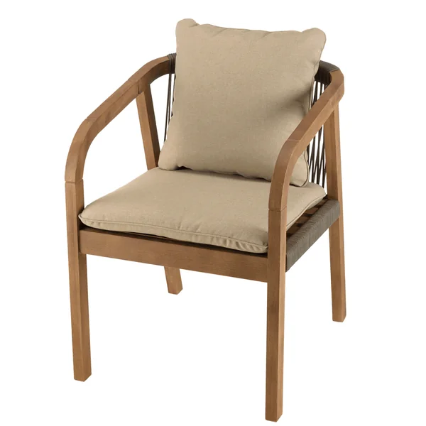 Salon de jardin table acacia et 6 fauteuils cordage vert avec coussins BAHIA