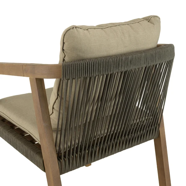 Salon de jardin table acacia et 6 fauteuils cordage vert avec coussins BAHIA
