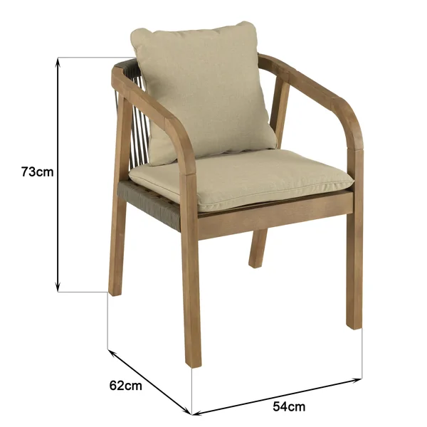 Salon de jardin table acacia et 6 fauteuils cordage vert avec coussins BAHIA