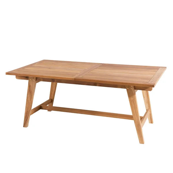 Salon de jardin teck brut table pieds tréteaux 180/240 + 6 chaises bord arrondi SUMMER
