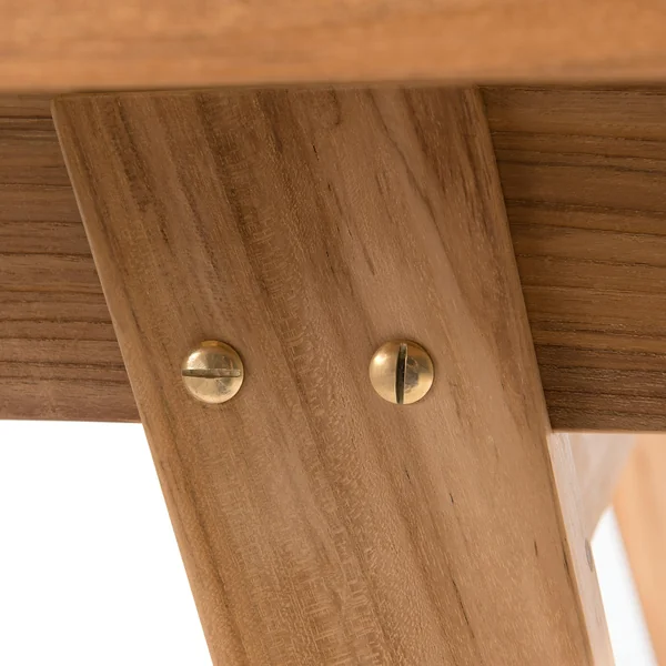 Salon de jardin teck brut table pieds tréteaux 180/240 + 6 chaises bord arrondi SUMMER