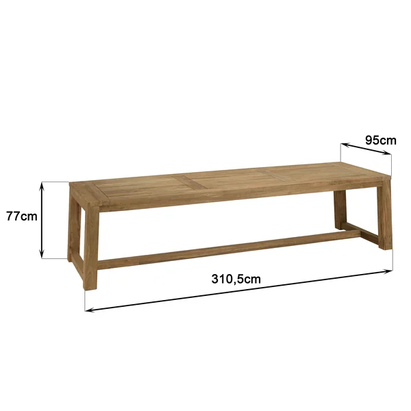Salon de jardin teck naturel 1 table pieds inclinés 300 cm + 8 fauteuils bois MANY