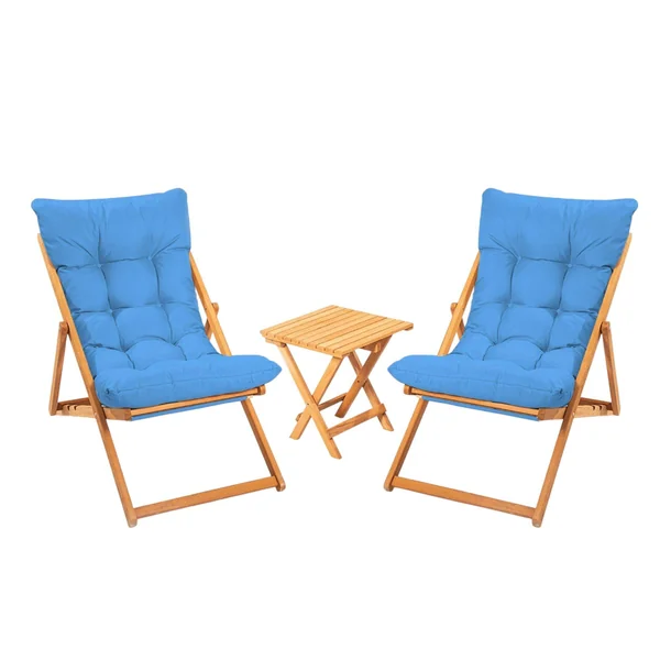 Salon jardin détente 2 places bleu - bois et toile SORA