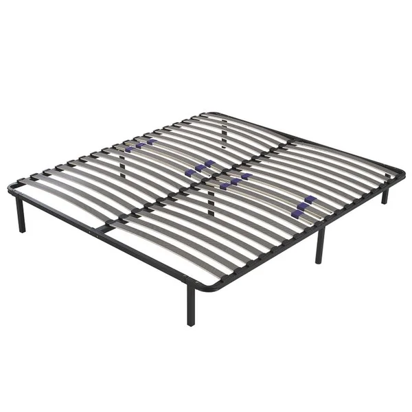 SAMPUR Sommier 140x190 Cm Confortflex - Cadre à Lattes Effet Carbone Réglables - 7 Pieds Inclus