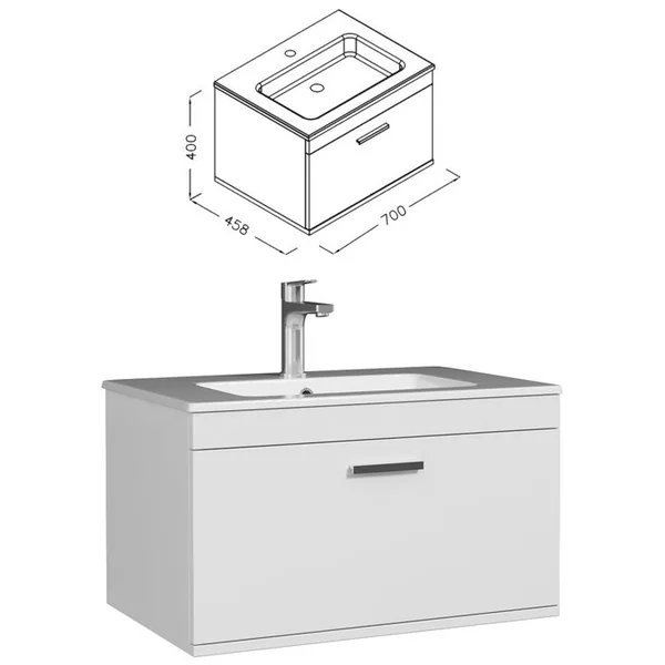 SANIVERRE Meuble 1 Vasque Encastrée 70 Cm 1 Tiroir Blanc Salle De Bain - Rubite