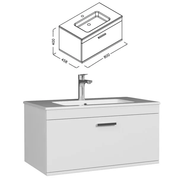 SANIVERRE Meuble 1 Vasque Encastrée 80 Cm 1 Tiroir Blanc Salle De Bain - Rubite