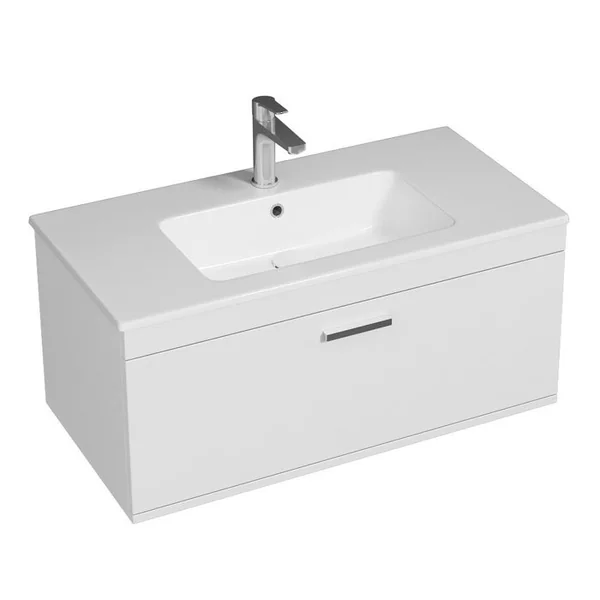 SANIVERRE Meuble 1 Vasque Encastrée 90 Cm 1 Tiroir Blanc Salle De Bain - Rubite