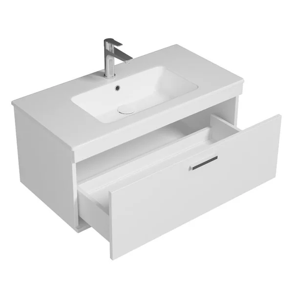 SANIVERRE Meuble 1 Vasque Encastrée 90 Cm 1 Tiroir Blanc Salle De Bain - Rubite