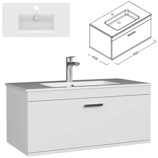 SANIVERRE Meuble 1 Vasque Encastrée 90 Cm 1 Tiroir Blanc Salle De Bain - Rubite